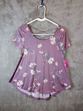 Floral Crisscross Back Scoop Neck Top - Purple Womens Small
